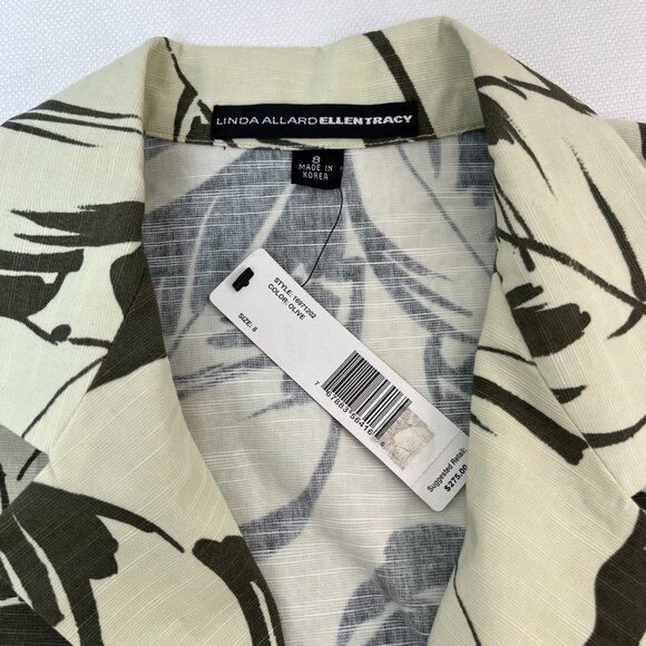 *NWT* Linda Allard Ellen Tracy Tropical Leaf Green Blazer Shoulder Pads Sz 8 - Picture 3 of 12